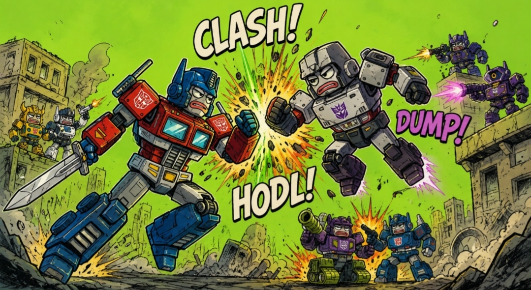 Epic battle scene between the Autobull and Dumptikon MemeFormers factions