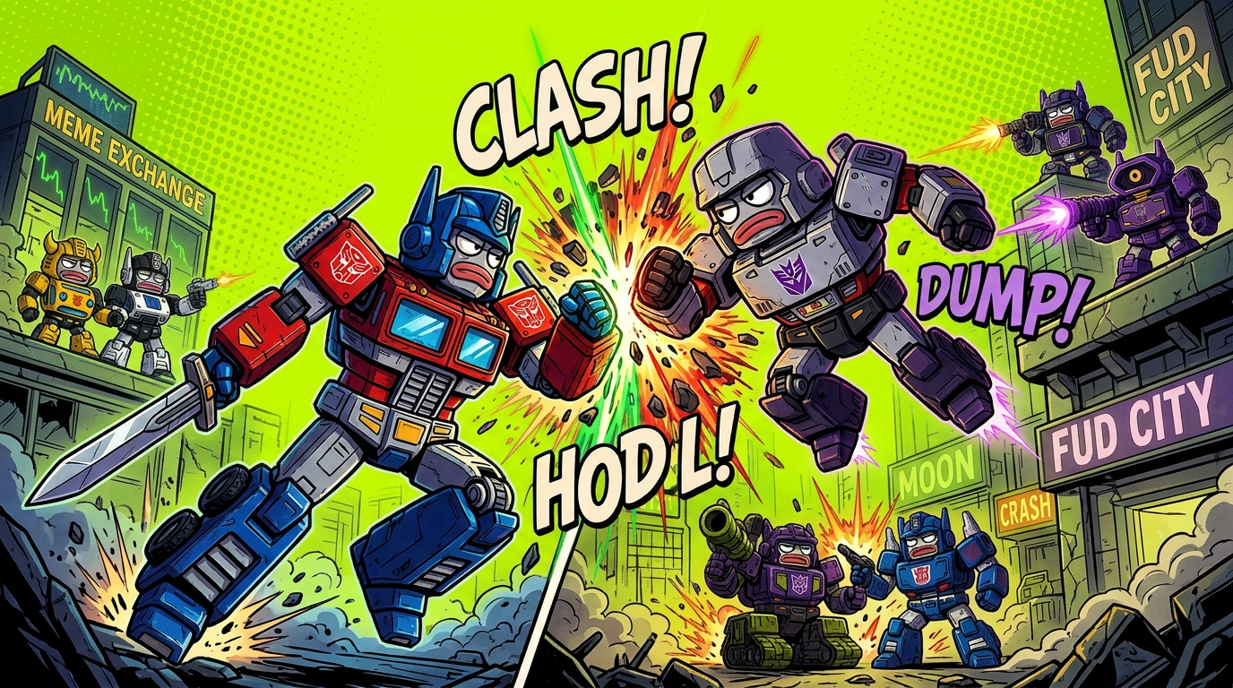 Epic battle scene between the Autobull and Dumptikon MemeFormers factions
